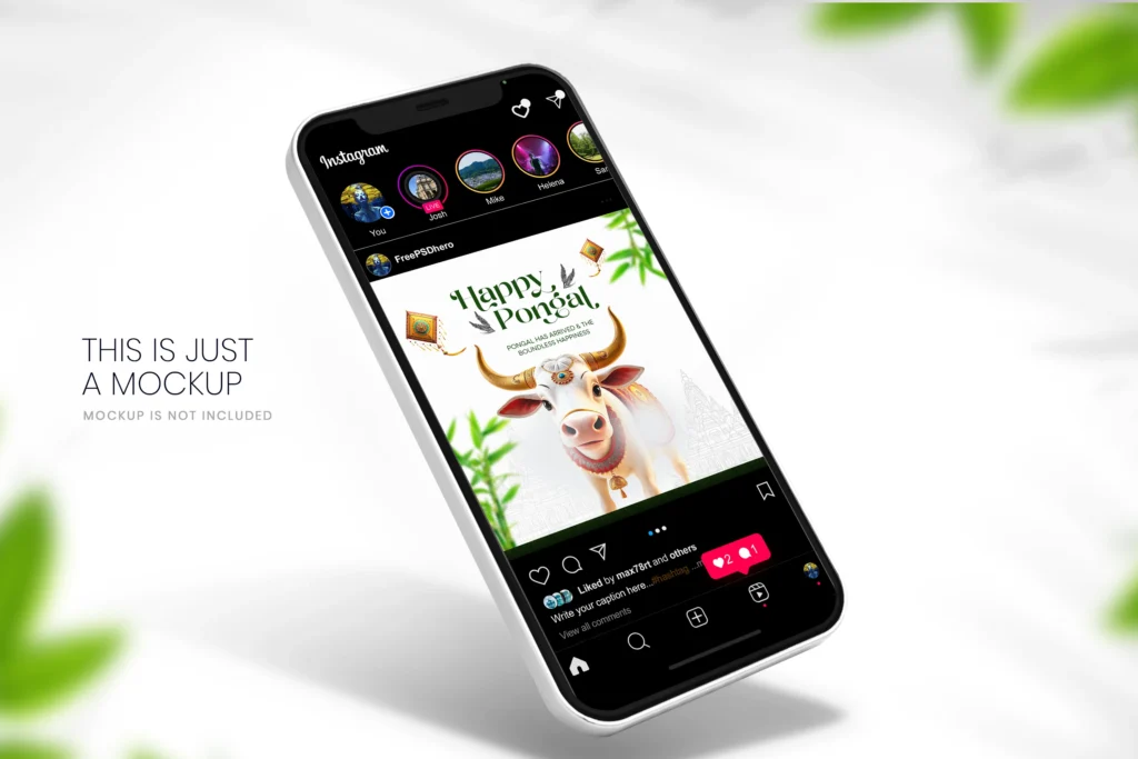 Happy Pongal 3D cow free PSD template featuring vibrant festive elements, perfect for Pongal greetings and social media promotions.