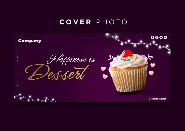 Customizable bakery social media template with PSD design for promoting cakes, pastries, and special offers.
