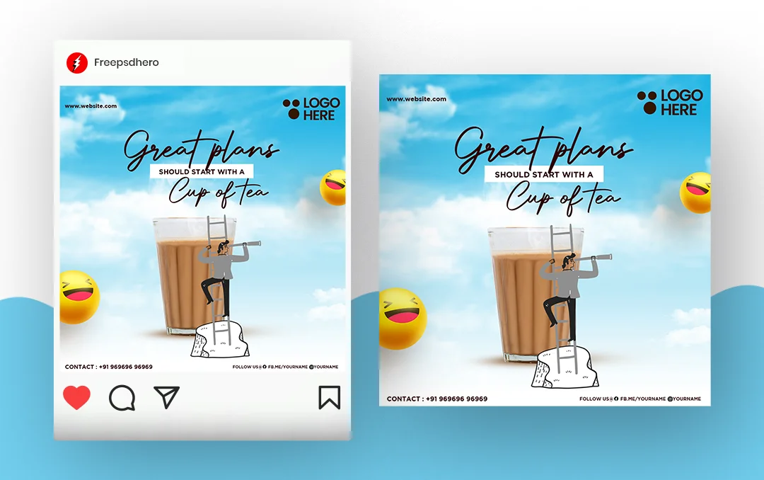 Customizable beverage PSD post template featuring a stylish design for promoting drinks and special offers.