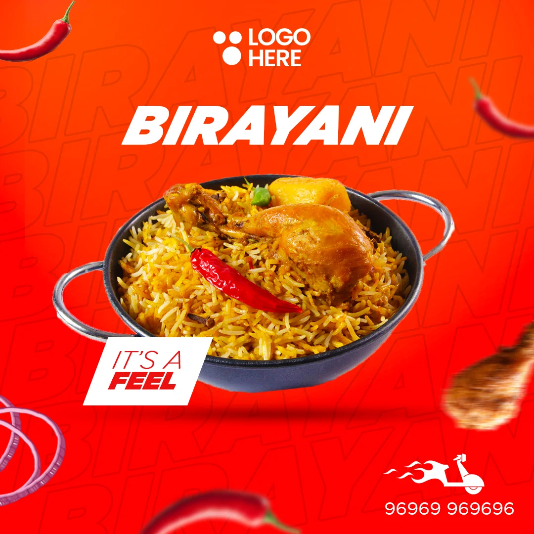 Free Biryani PSD file template with a customizable design for food promotions and restaurant advertising