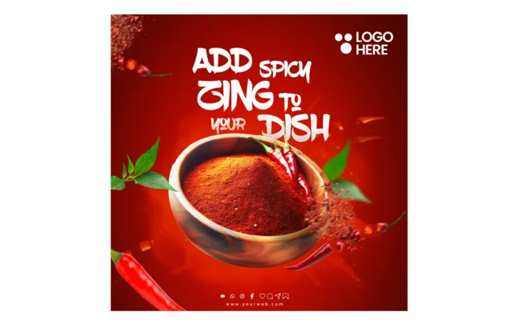 Free spicy food PSD template with customizable designs for promoting bold and flavorful dishes.