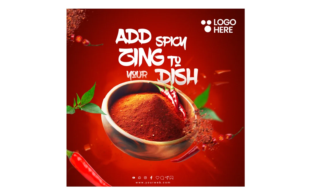 Free spicy food PSD template with customizable designs for promoting bold and flavorful dishes.