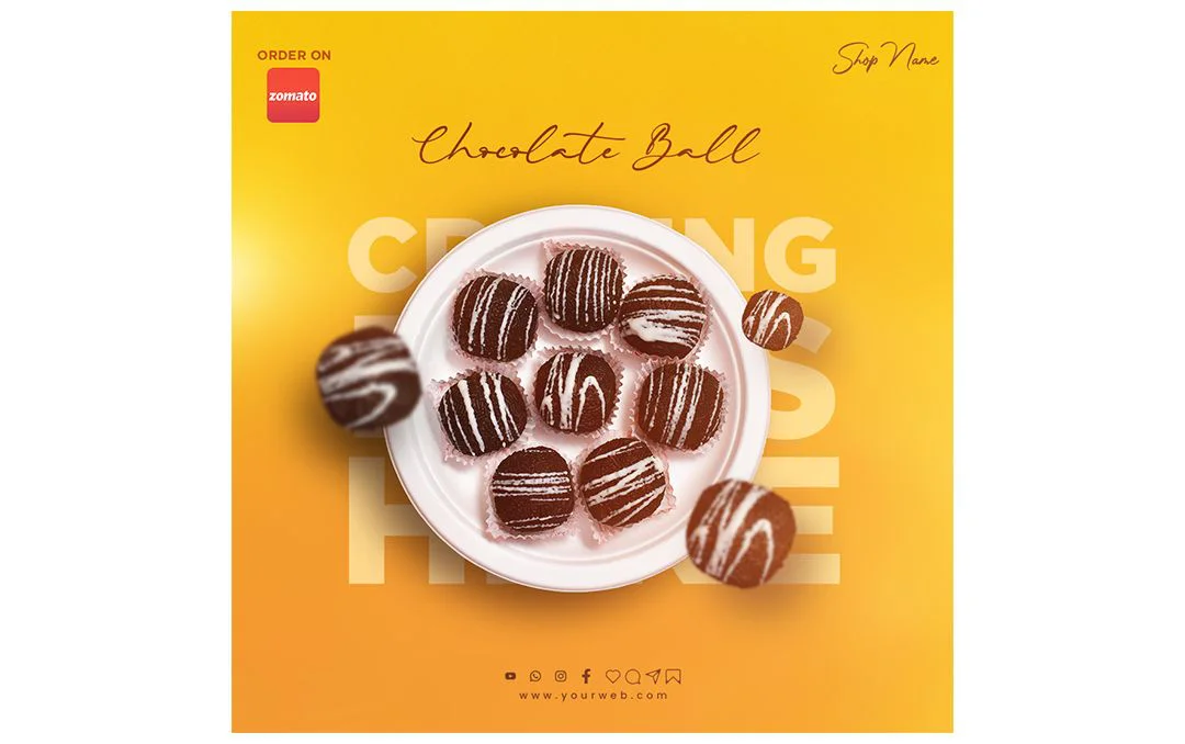 Customizable chocolate product flyer PSD template designed for promoting chocolate products and sweet treats