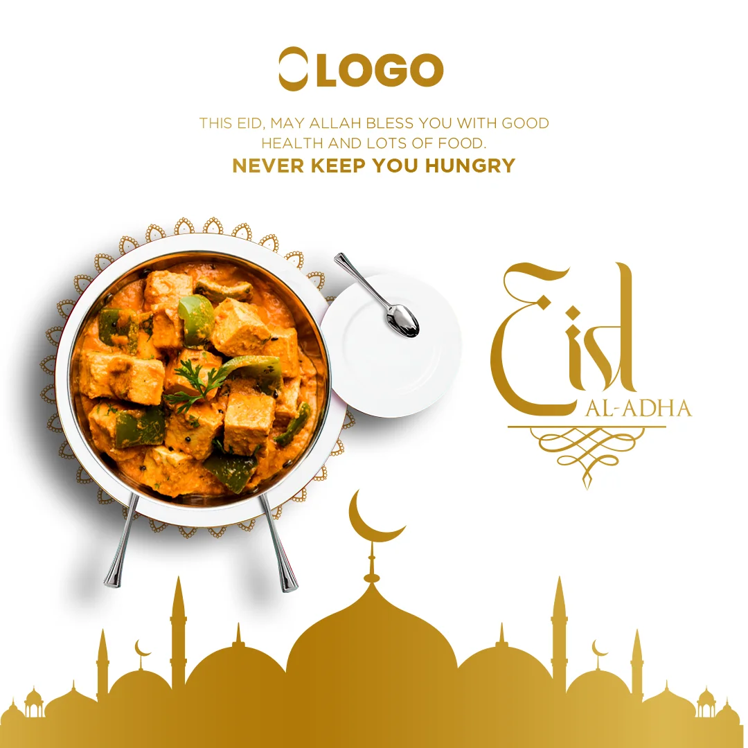 Free Eid ul-Adha PSD template for creating festive social media posts and greetings with elegant designs.