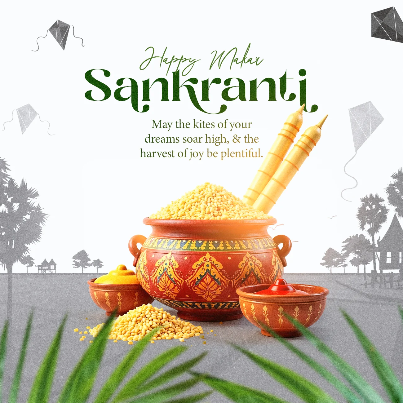 Elegant free Pongal PSD template featuring stylish design elements, perfect for festive greetings and social media posts.