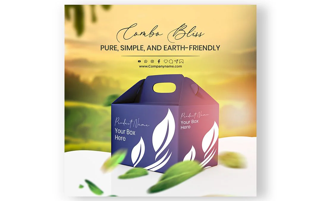 Customizable food packaging flyer PSD template for promoting food products and branding.