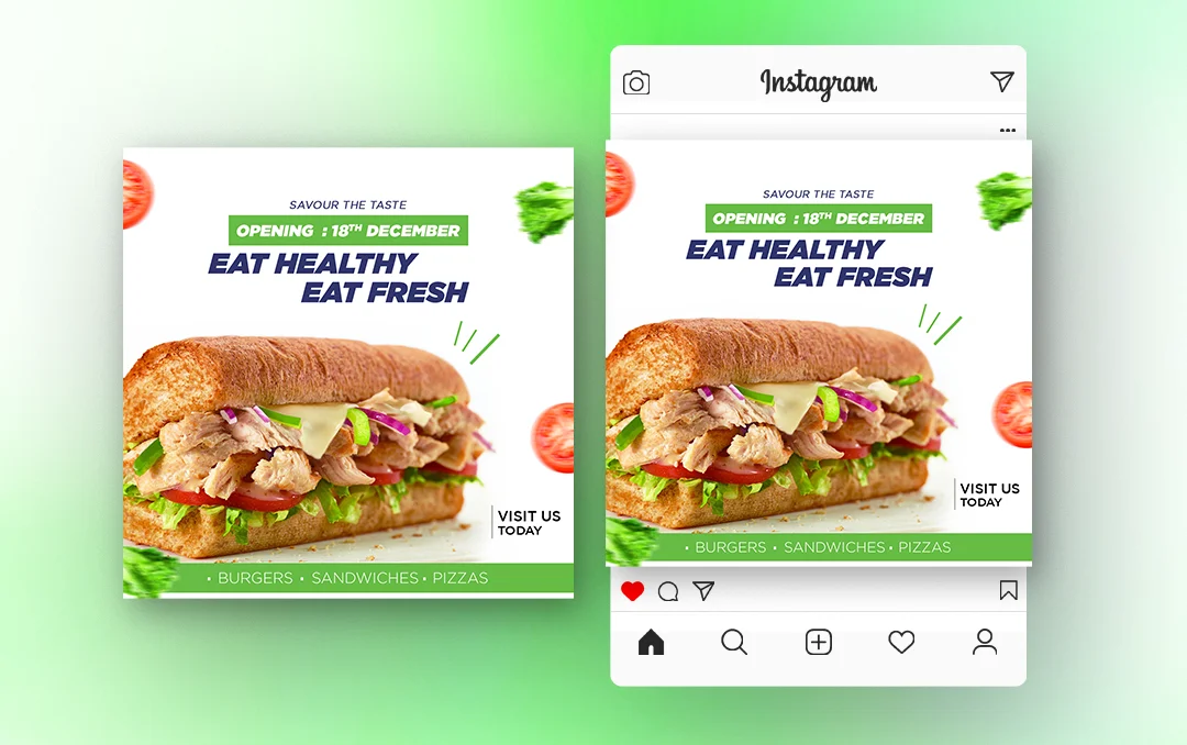 Customizable vegan food template PSD designed for promoting plant-based dishes, healthy meals, and special offers.