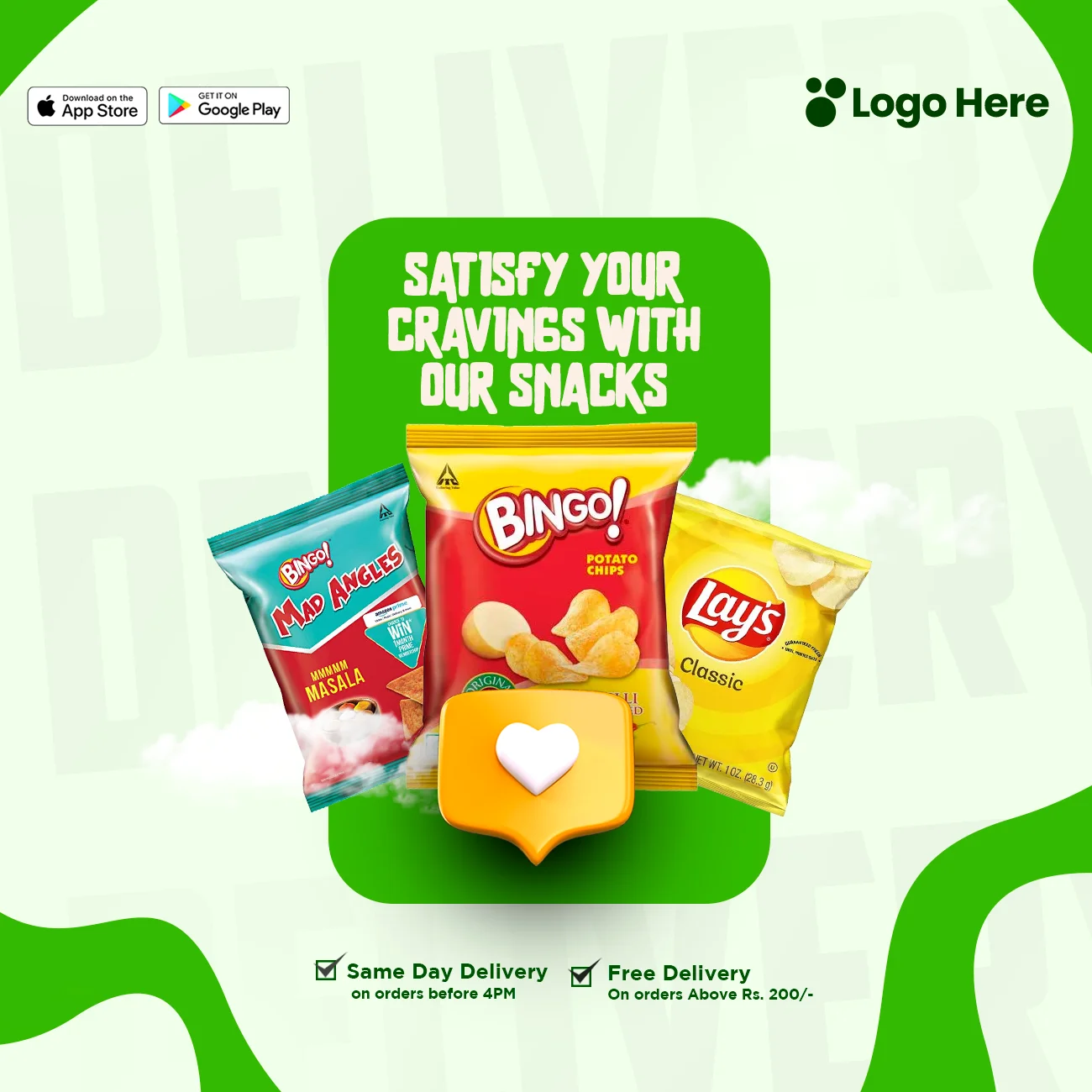 Snacks free PSD template with a creative and customizable design, perfect for promoting fast food, cafe snacks, and restaurant offers.