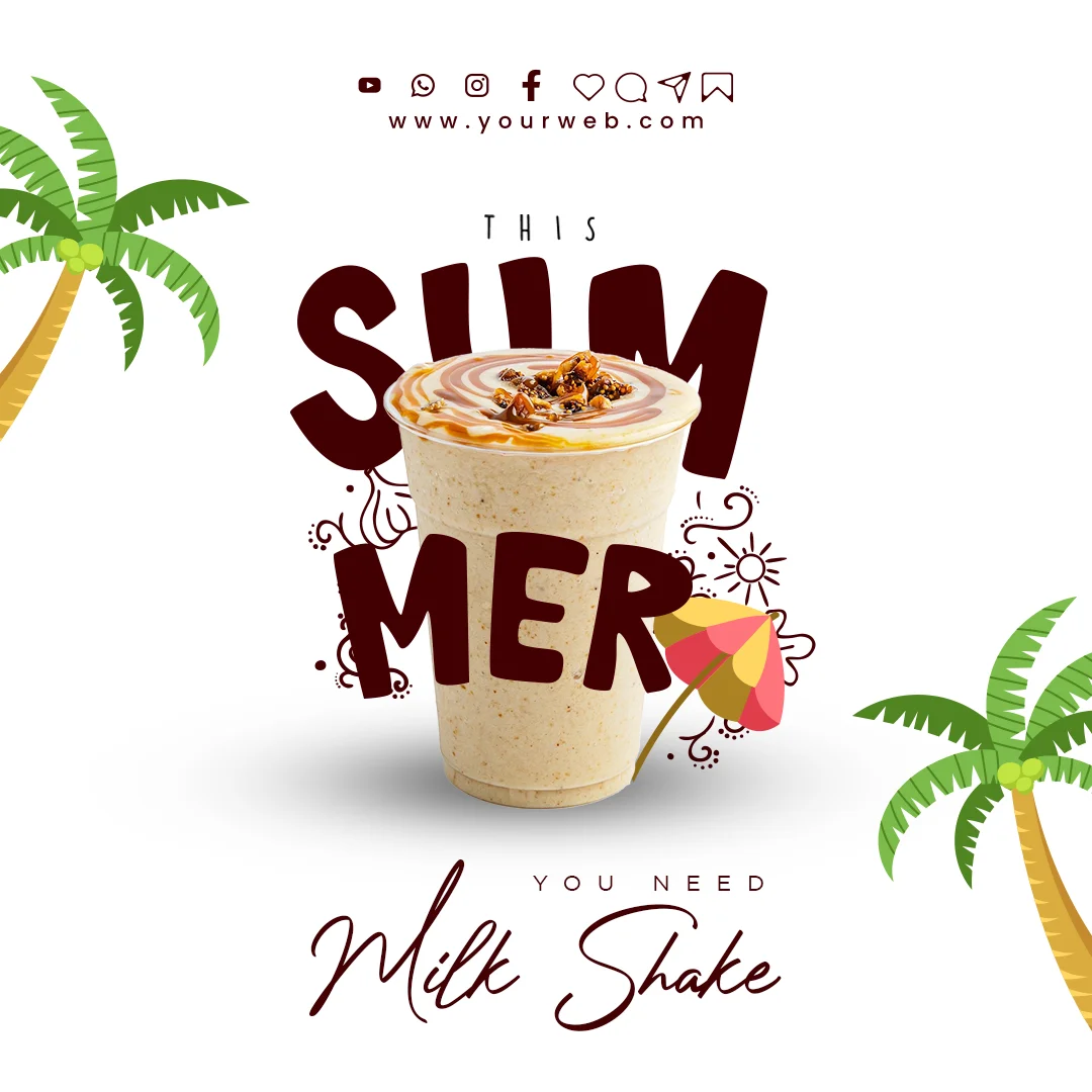 Milkshake free PSD template with a vibrant and customizable design, ideal for promoting milkshakes, desserts, and drink specials.