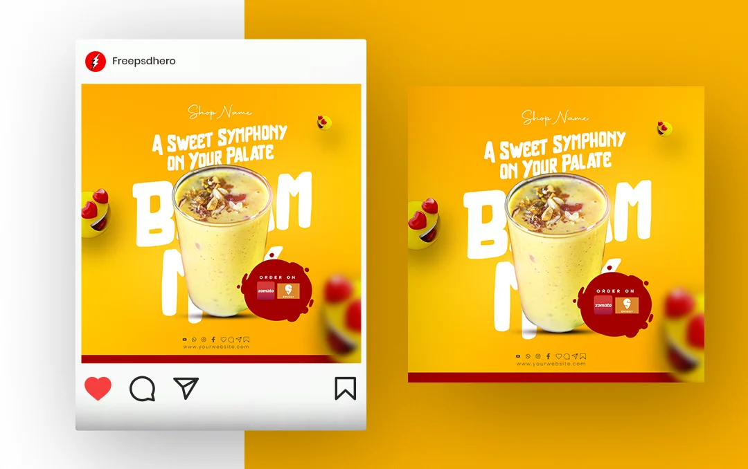 Customizable smoothie shop flyer PSD template for promoting refreshing drinks and special offers.