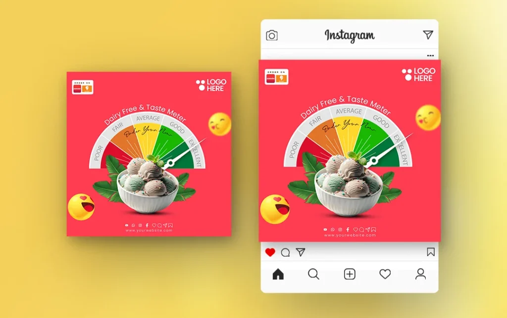 Ice cream PSD template with creative and customizable designs, perfect for promoting ice cream shops and dessert menus.
