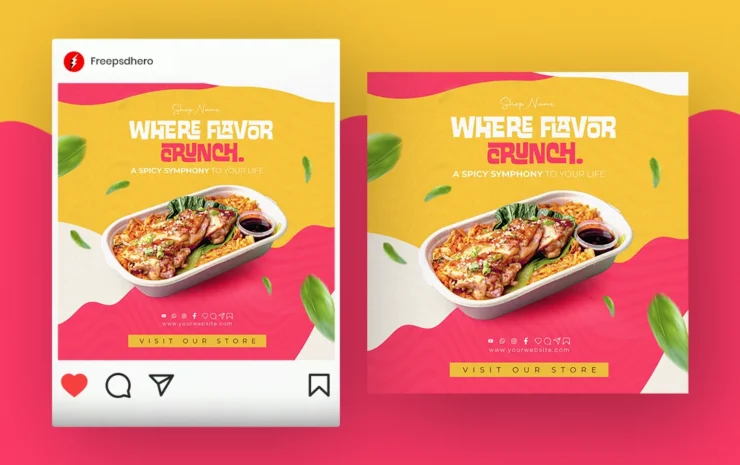 Restaurant Instagram post template with customizable designs, ideal for promoting menus, discounts, and special offers on social media.