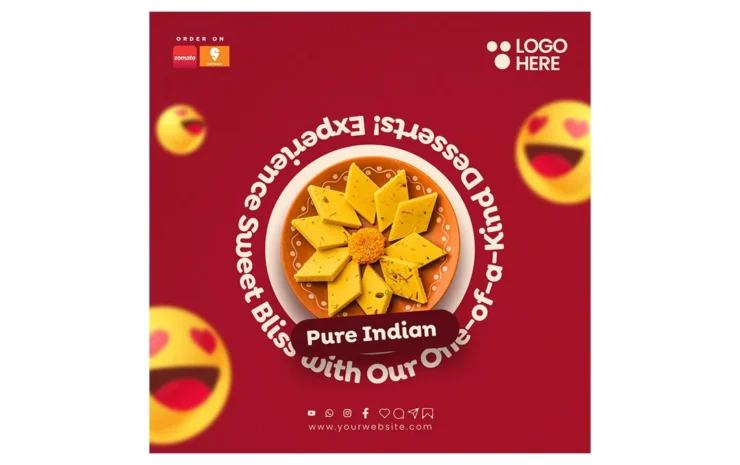 Food free PSD template with emojis, ideal for promoting food-related events, menu specials, and social media posts with a fun and creative touch.