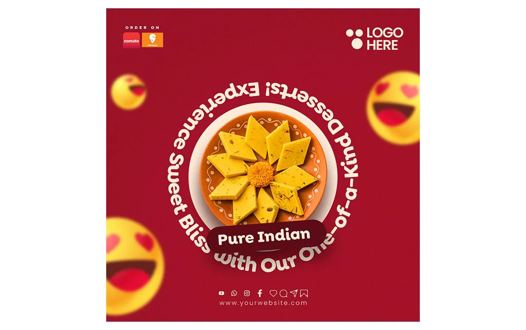 Food free PSD template with emojis, ideal for promoting food-related events, menu specials, and social media posts with a fun and creative touch.
