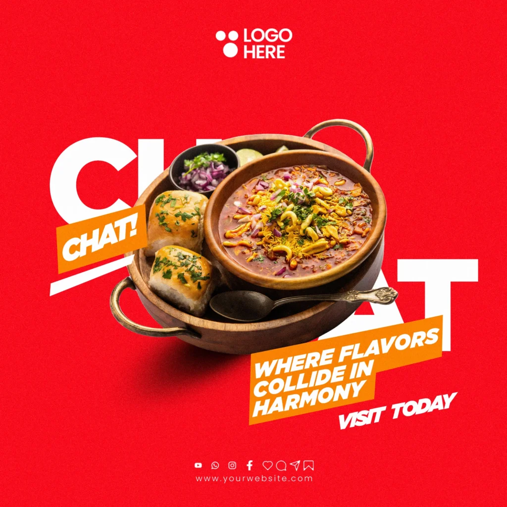 Indian street food PSD template with vibrant and customizable design, ideal for promoting street food events, menus, and special offers.