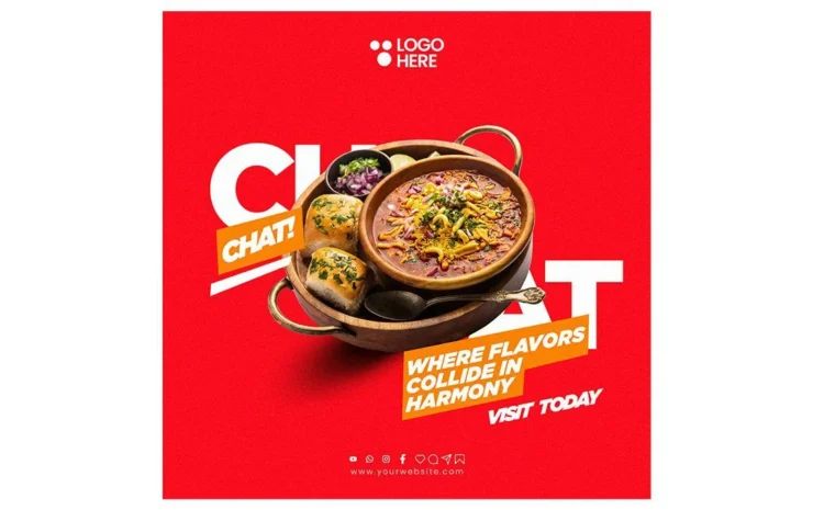 Indian street food PSD template with vibrant and customizable design, ideal for promoting street food events, menus, and special offers.