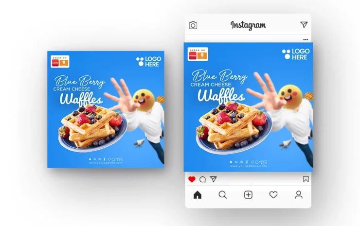 Waffle restaurant PSD template with a delicious and customizable design, ideal for promoting waffle shops, dessert menus, and special deals