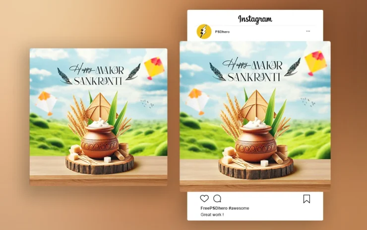 free pongal psd template with kites