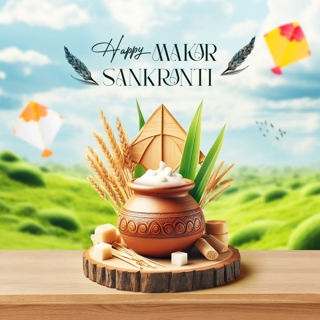 free pongal psd template with kites