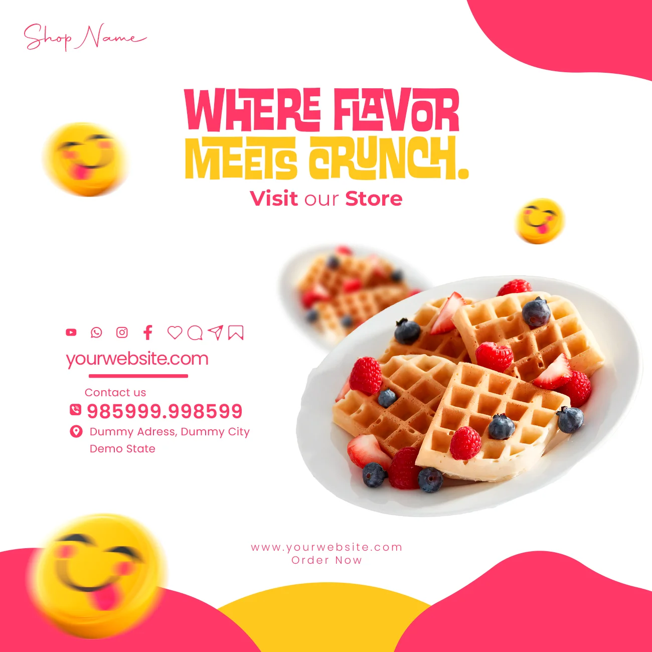 Waffle Instagram poster template with a delicious and customizable design, ideal for promoting waffle specials on social media.