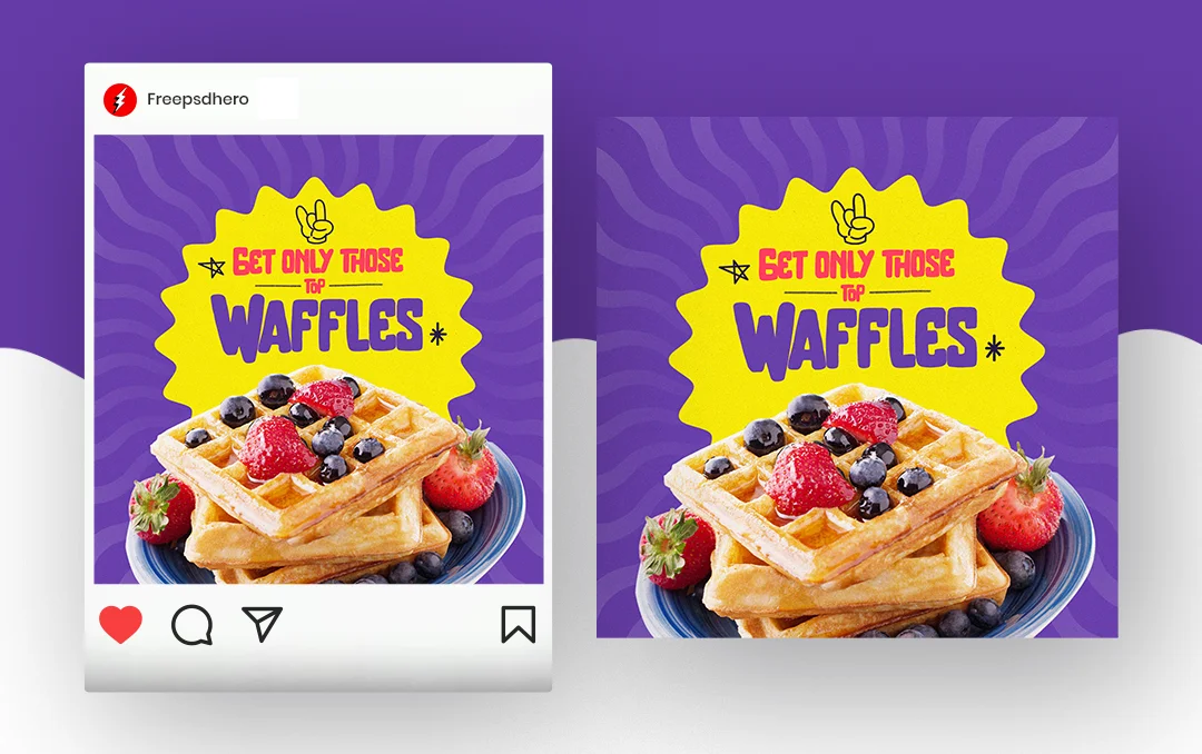 Customizable waffle social media post PSD template designed for promoting waffles, desserts, and special offers