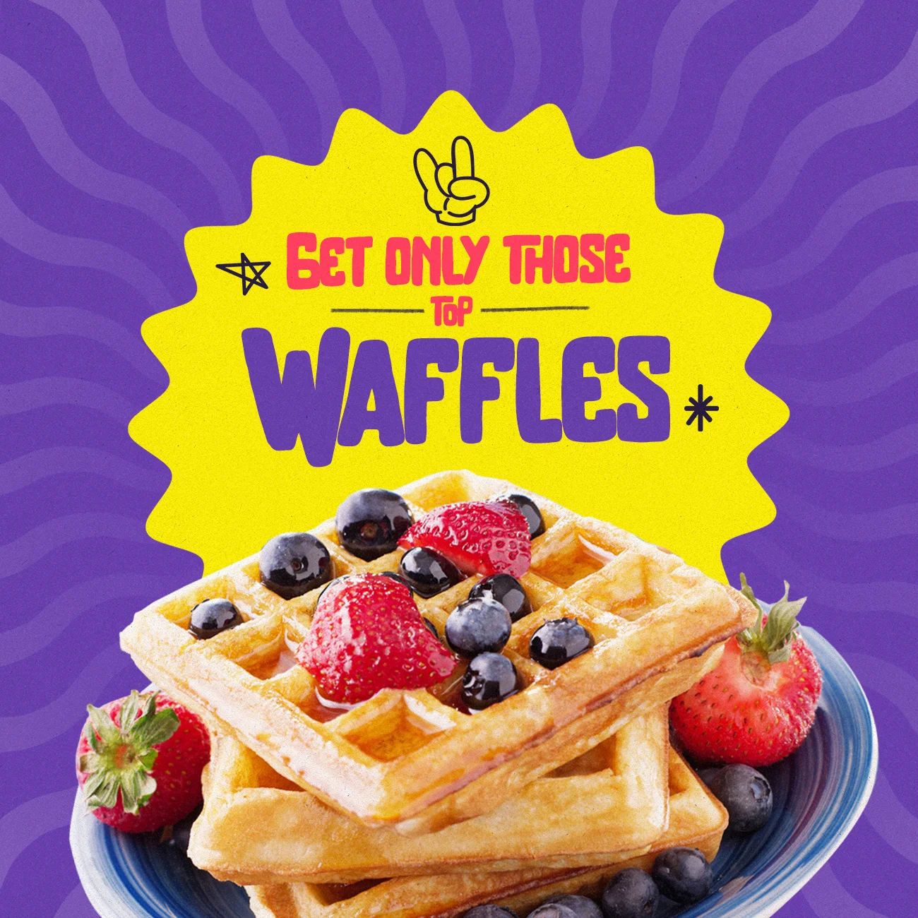 Customizable waffle social media post PSD template designed for promoting waffles, desserts, and special offers