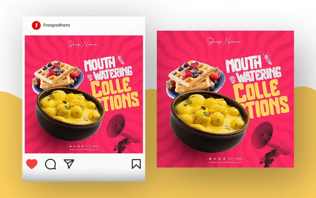 Waffle PSD template with customizable designs, ideal for promoting waffle specials and cafe menus
