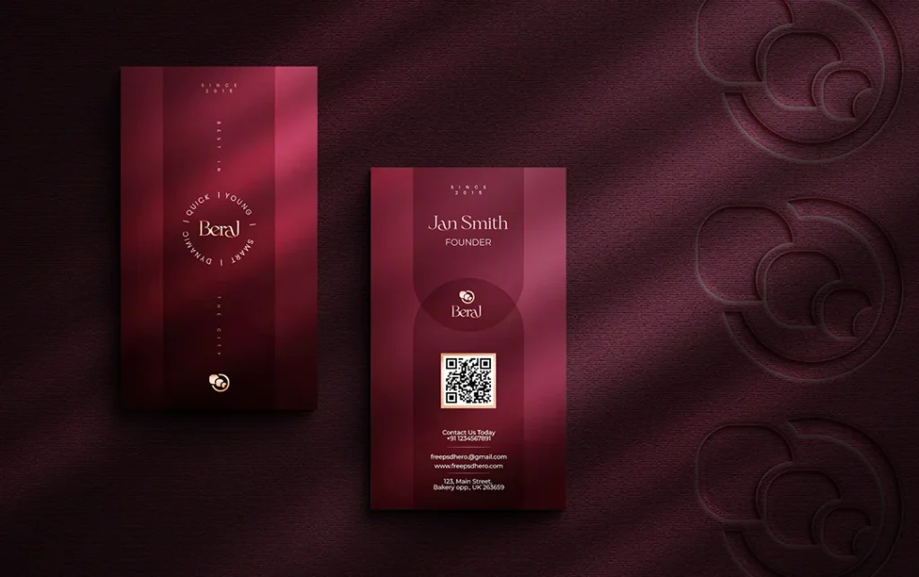 Free Red Elegant Vertical Business Card Editable PSD Template
