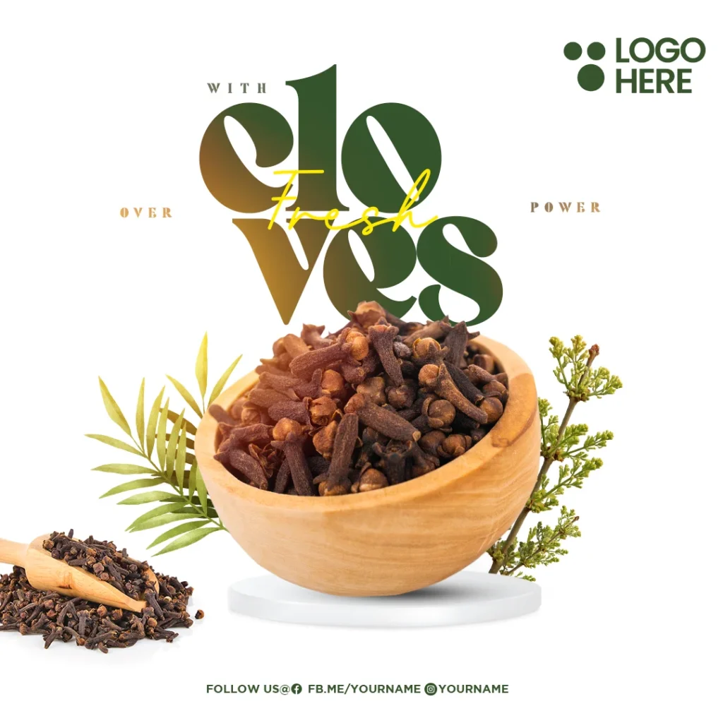 Spices and dry fruits PSD template with a vibrant and customizable design, ideal for promoting organic products, spice markets, and healthy food brands.