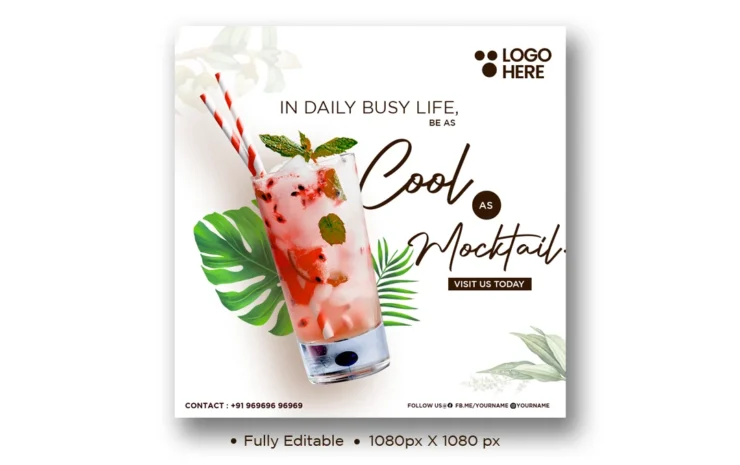 Cocktail menu PSD template with a stylish and customizable design, ideal for promoting bar menus, signature cocktails, and drink specials.