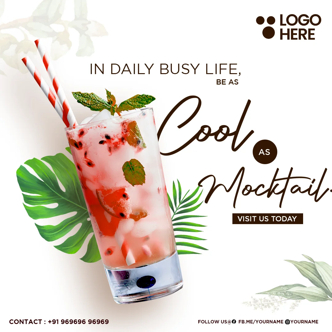 Cocktail menu PSD template with a stylish and customizable design, ideal for promoting bar menus, signature cocktails, and drink specials.