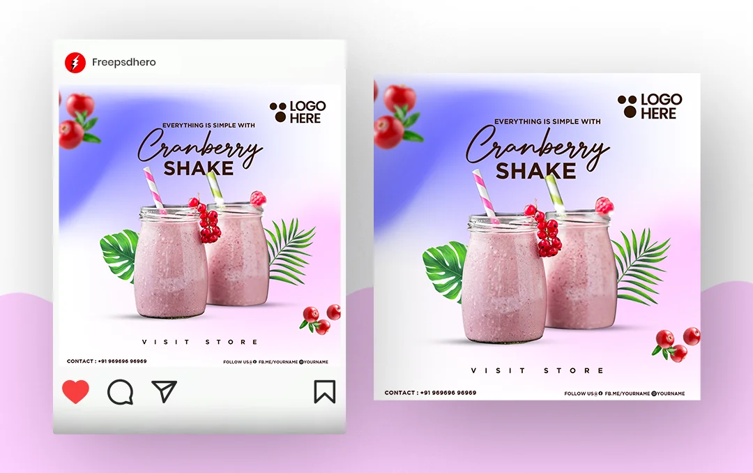 Milkshake Instagram PSD template with a vibrant and customizable design, ideal for promoting milkshake offers, cafe menus, and social media marketing."