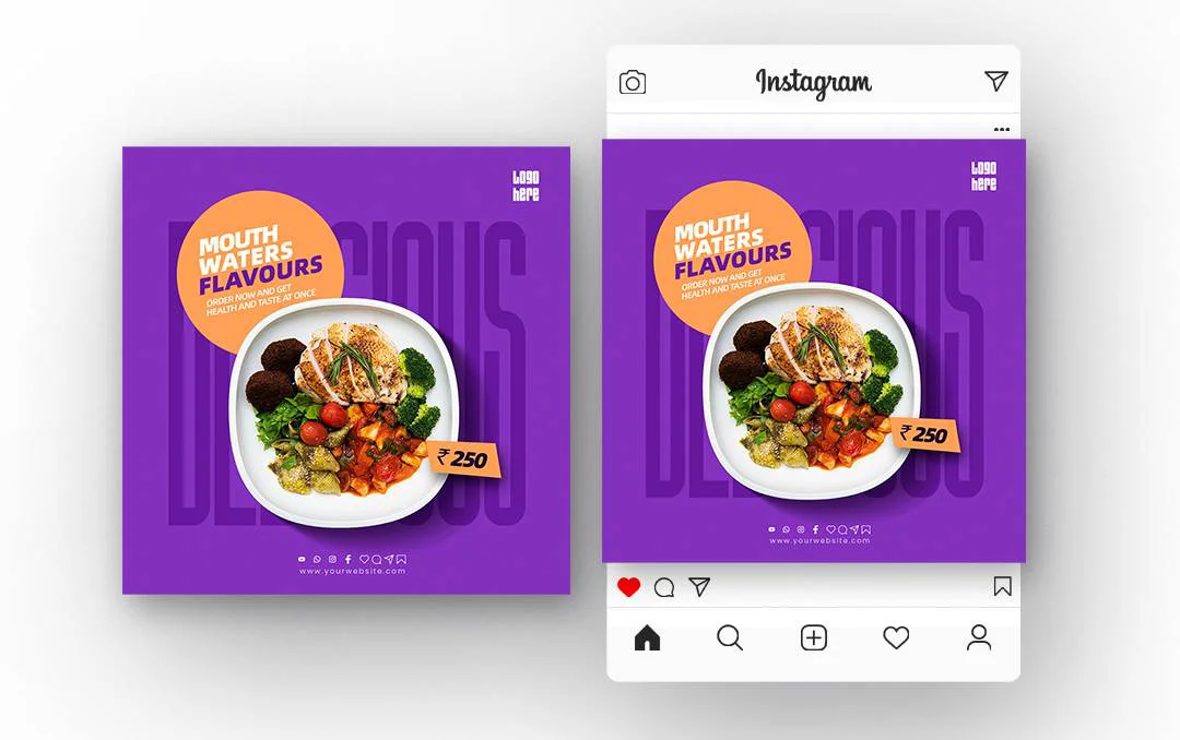 Modern food restaurant PSD template with a sleek and customizable design, ideal for promoting restaurant menus, special offers, and food promotions.