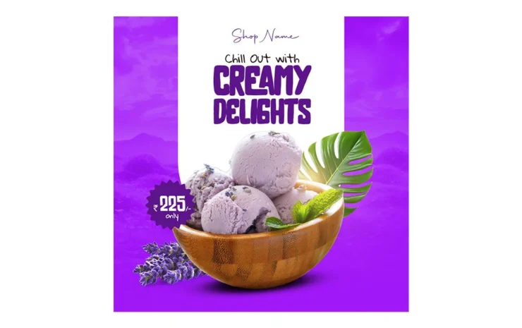 Free gelato social media post PSD template with a colorful and customizable design, ideal for promoting gelato deals, dessert shops, and online marketing.