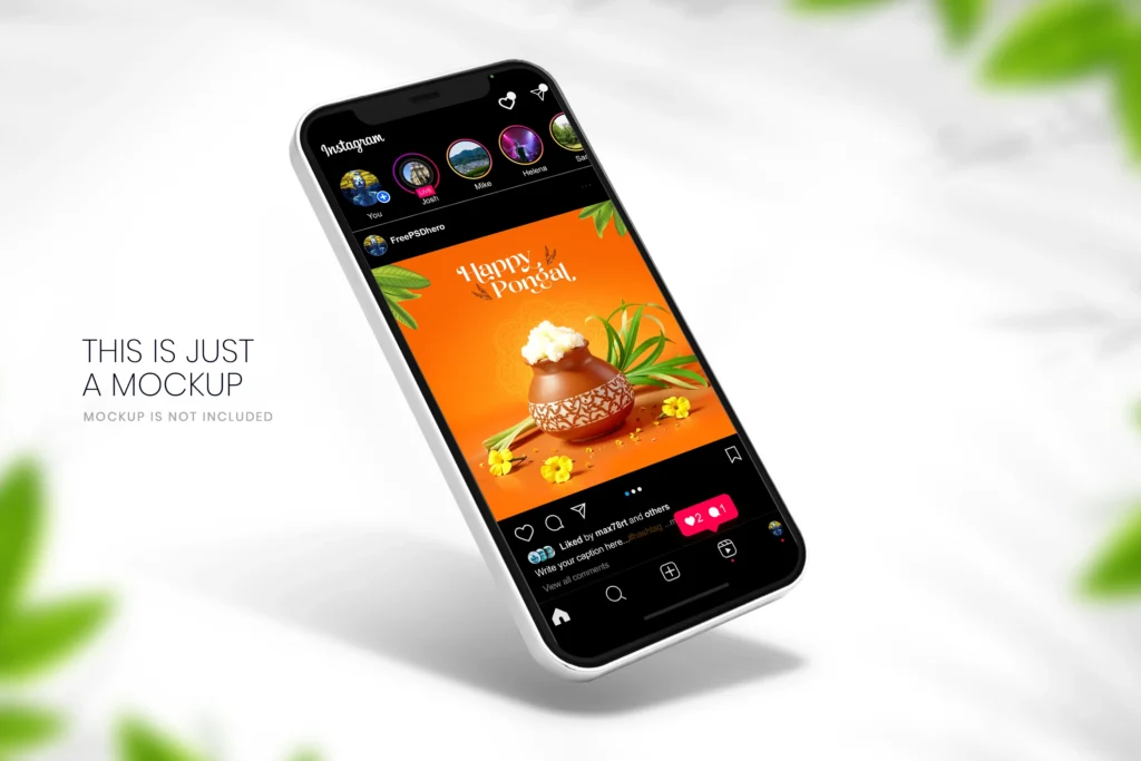 Orange theme 3D Pongal PSD template featuring sugarcane, Pongal pots, and festive patterns with vibrant colors.