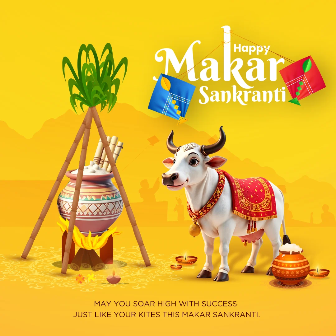 Free Download: Yellow-Themed Pongal Greeting PSD Template - Vibrant & Cheerful Design