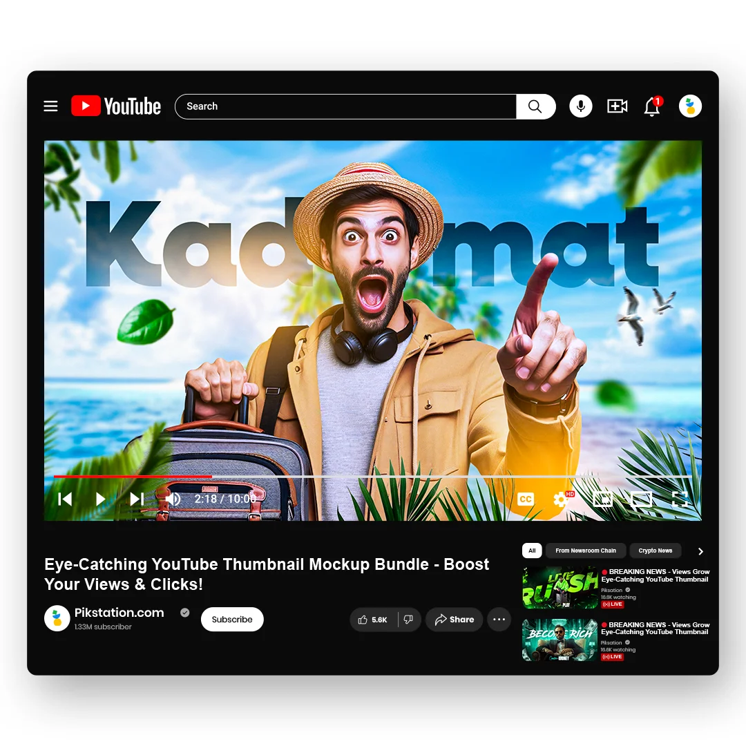 Free travel vlog PSD thumbnail template with customizable designs for creating engaging visuals for YouTube and social media.