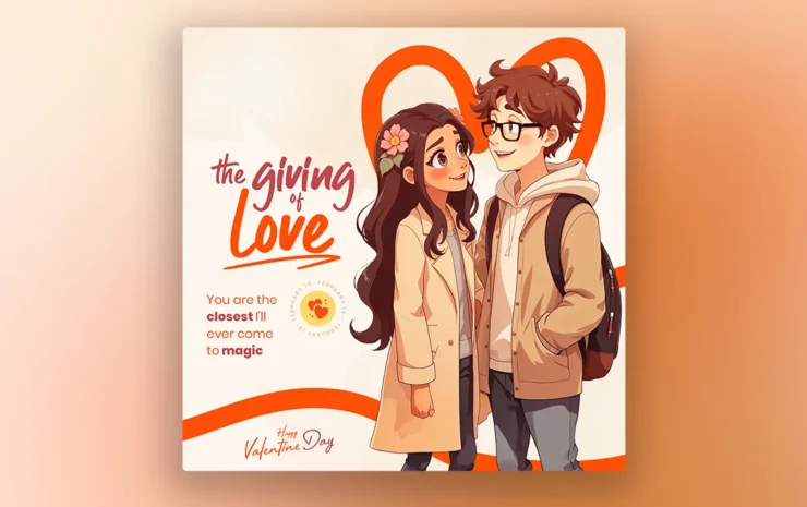 Valentine day PSD template for creating romantic restaurant menus, promotions, and social media posts. Download now.