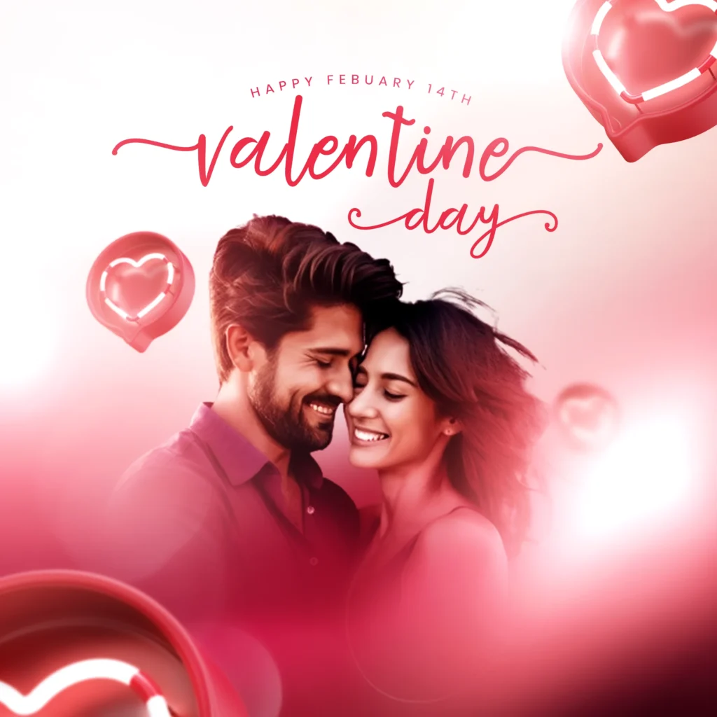 Love Couple Instagram Post PSD featuring two adorable birds, heart decorations, and a romantic Valentine’s Day theme.