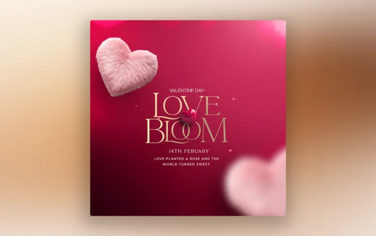 Elegant Free Valentine’s Day PSD Template featuring romantic typography, heart-themed graphics, and stylish colors for social media and event promotions.