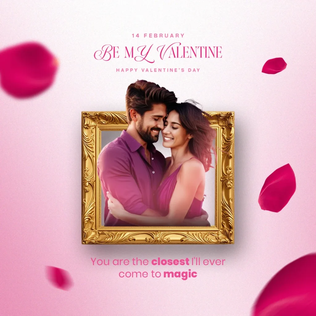Elegant Free Valentine’s Day PSD Template featuring a romantic couple, heart-themed elements, and stylish fonts for event promotions.