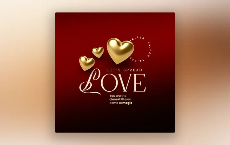 Creative Elegant Valentine’s Day PSD Template with heart-themed design, stylish fonts, and romantic colors for social media posts.
