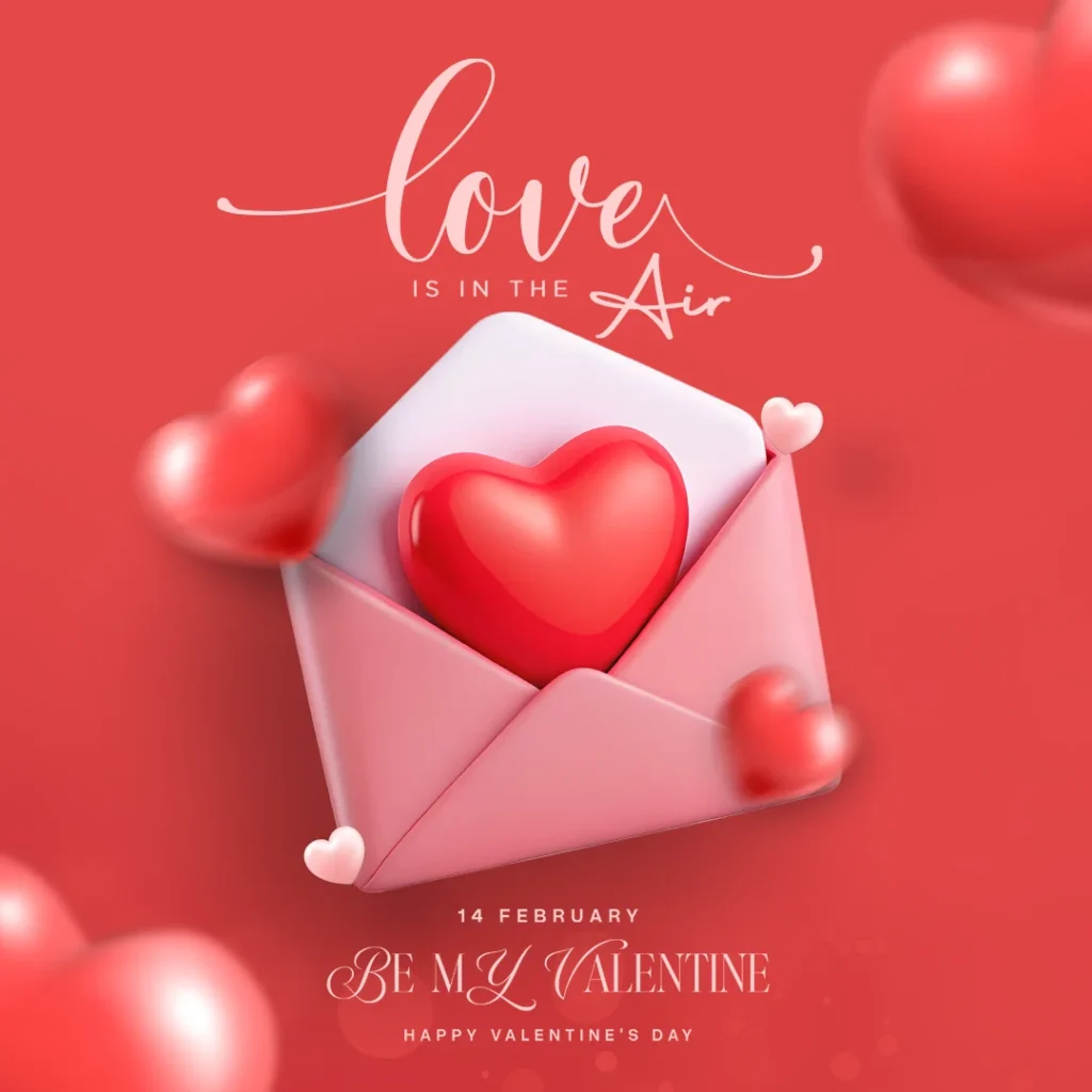 Free PSD for Valentine’s Day banner featuring romantic heart graphics, elegant typography, and festive colors for social media promotions.