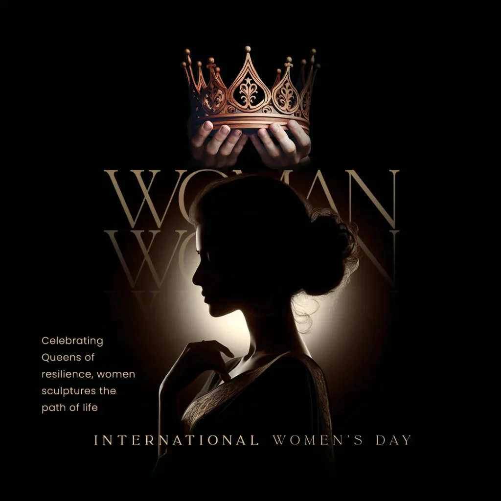 Women's Day PSD Free template featuring a woman silhouette with a crown being placed on her head, symbolizing empowerment and appreciation.